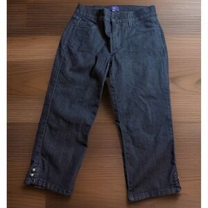 Vintage NYDJ Not Your Daughter's Jeans Crop Stretch Black Rhinestones 0P USA EUC